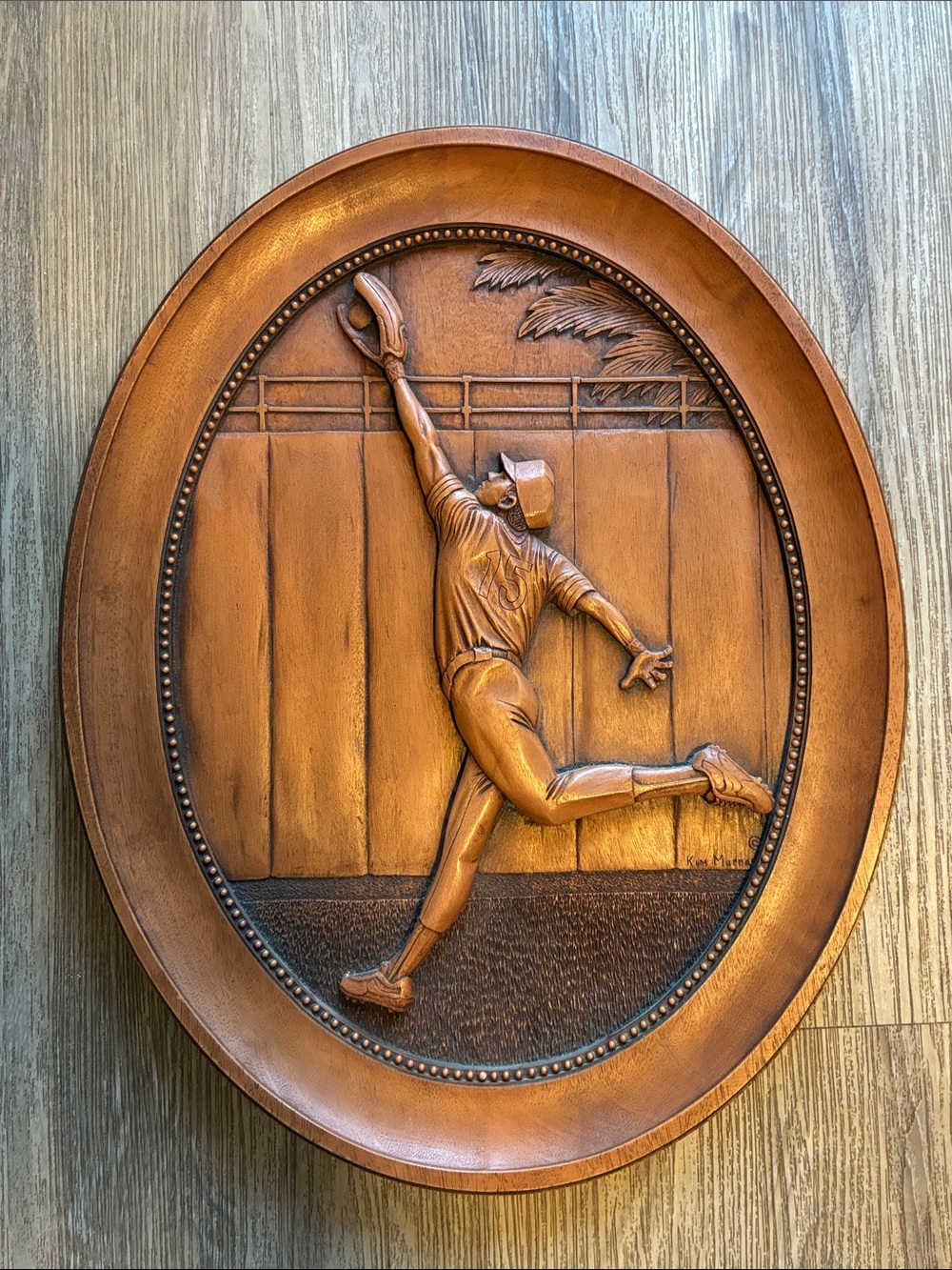 Wood Carved #15 Baseball Catcher Wall Plaque - Home Wall Decor